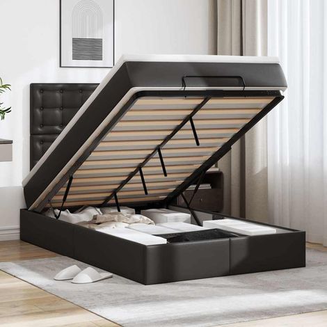Ottoman-Bett mit Matratze Schwarz 120x200 cm Kunstleder