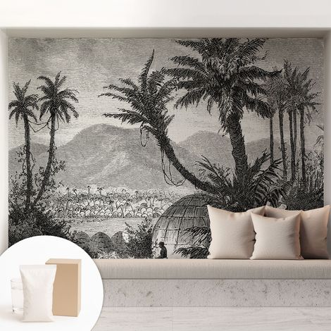 Papier peint intissé mural pour salon chambre à coucher tendance et originale - Colle incluse gratuite Oasis tropicale 208x146 cm (1/5)