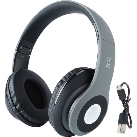 Casque Audio Bluetooth Réduction de Bruit, Basses Puissantes, Rechargeable, Compatible Carte Mémoire, Sans Fil, Gris (1/5)