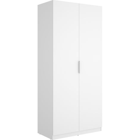 Armoire placard de rangement à 2 portes battantes, coloris blanc - Hauteur 203,5 x Longueur 91 x Profondeur 51,4 cm (1/5)