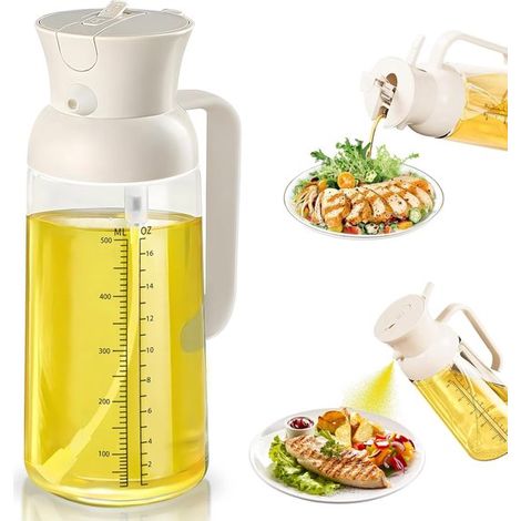 Spray de aceite 2 en 1 de 550 ml – aceite de oliva, accesorio de cocina, para freidora de aire, barbacoa, parrilla (blanco) (1/5)