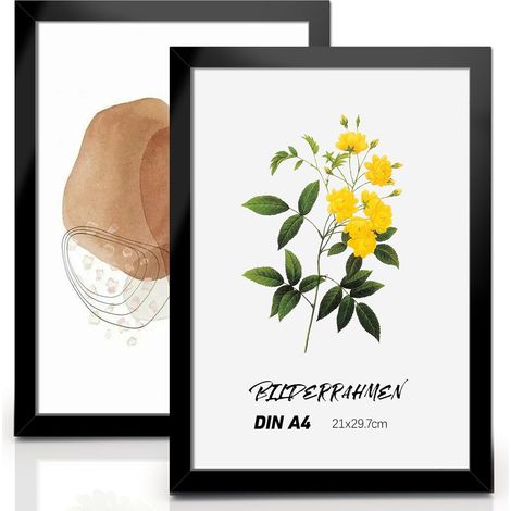 Lot de 2 Cadres Photo A4 Noirs - 21 x 29,7 cm - Plexiglas Incassable - Cadre a4 Moderne - Matériau PVC - Cadre Adapté pour Photos, Affiches, Dessins d'enfants, œuvres d'art, Expositions (1/5)