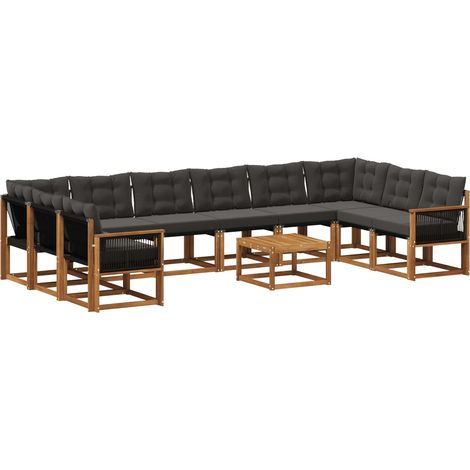 Set di divani da esterno 11 pz Naturale e Nero vidaXL (1/5)