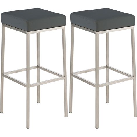Set di 2 sgabelli da bar con poggiapiedi, design semplice, altezza 85 cm, in PVC grigio e acciaio inox 100004375