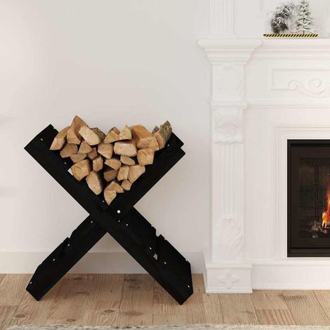 Porte-bûches -Portant de bois de chauffage-Meuble pour range bûches Noir 47x39,5x48 cm Bois massif de pin 729148 (1/5)