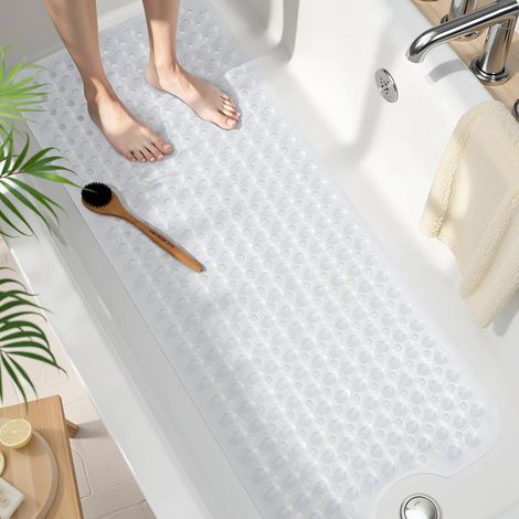 Tapis de bain antidérapant, 100 x 40 cm, extra long, 100 % sans BPA, séchage rapide et lavable, transparent (1/5)