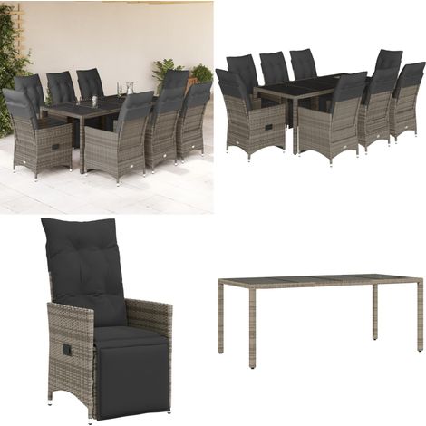 Ensemble de bistro de jardin 9 pcs coussins gris poly rotin - Salon De Jardin - Set De Salon De Jardin - Mobilier De Jardin - Fauteuil Pliable - Chaises Pliantes - Home & Living (1/5)