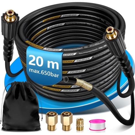 20m Hochdruckreiniger Schlauch 400Bar Hochdruckschlauch Kompatibel mit Kärcher EasyLock TR22 HD HDS Kranzle, Gummischlauch mit 2 Stahlgeflecht, M22x14mm Verlängerungsschlauch Hochdruck Ersatzschlauch (1/5)