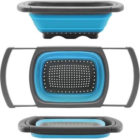 Passoire pliable avec poignées extensibles – Passoire à légumes/fruits pour cuisine, capacité de 6 litres (bleu) (1/5)