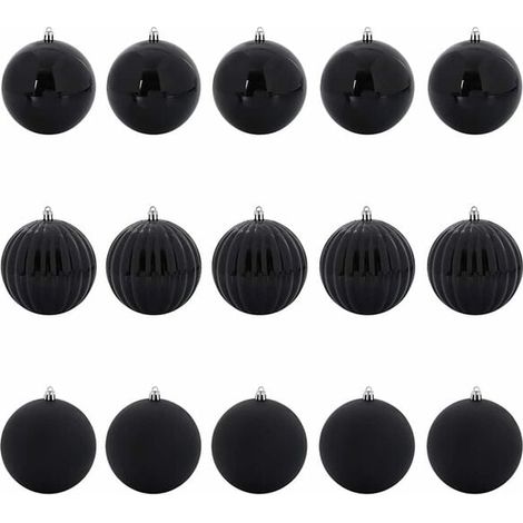 Ensemble de boules de Noël extra-larges, 15 pièces, en plastique noir (1/5)