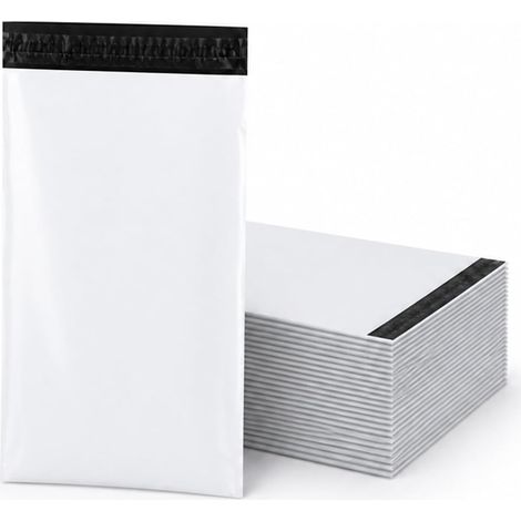 Pack of 100 white shipping bags, 17 x 30 cm, shipping bags for clothes, plastic shipping bags with self-adhesive closure, opaque, waterproof, tear-resistant (1/5)