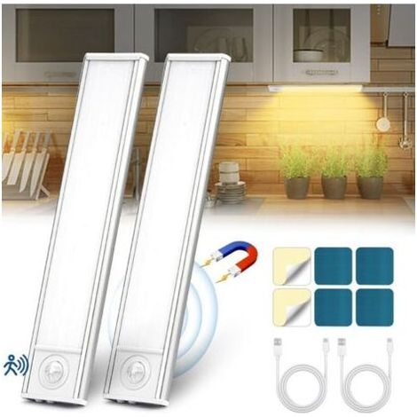 Led Cuisine, Sans Fil USB Rechargeable Lampe de Placard, 6000K Led Cuisine Sous Meuble, Magnétique Dimmable à Détecteur de Mouvement pour Placard Escalier Cuisine (20cm2 Pack) (1/4)