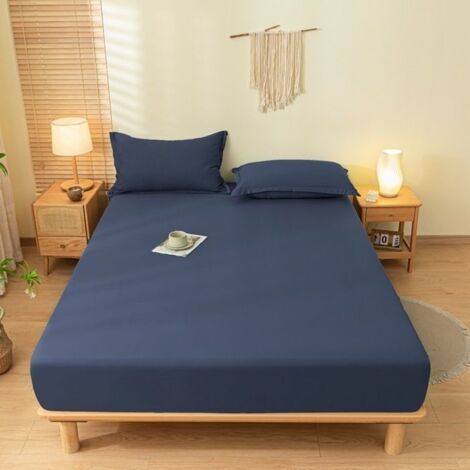 Bedding Lot de 1 Drap Housse Bleu Marine 180 x 200 cm Coupes de 35 cm pour Matelas épais Microfibre brossée