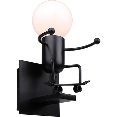 Applique Murale Petit Gens de Fer Ski , Lampe de Mur Noir Créative Style Contemporain et Rétro Lumière pour Chambre Chevet Chambre d'enfants Couloir (Noir)