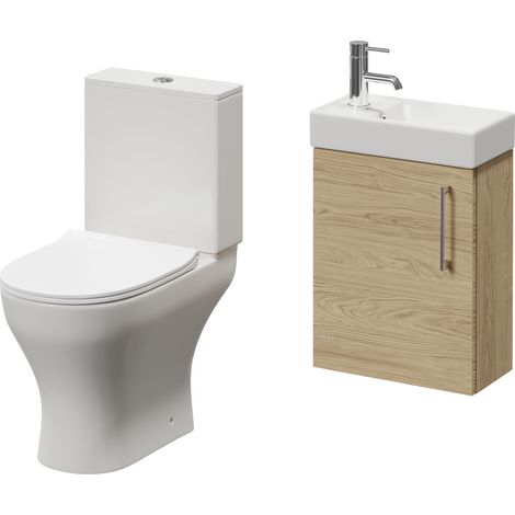 Napoli Cube Light Oak 400mm Single Door Wall Mounted Vanity Unit and Jubilee Toilet Suite with Align Basin - 400mm - Chrome 160mm Handle