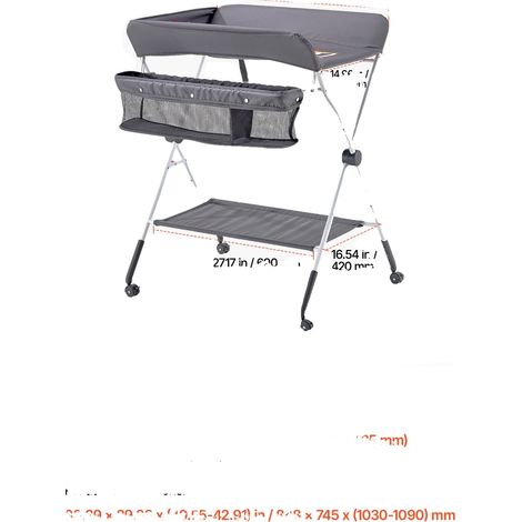 Cambiador, altura regulable, diseño plegable, color gris oscuro, forma de X. (1/2)