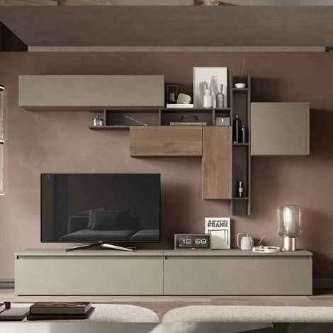 Parete attrezzata soggiorno comp 5, colore argilla/bronzo/mercure - Infinity (1/3)