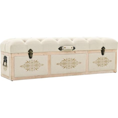 Banco de almacenaje 110 cm crema madera maciza de abeto y tela 020010762 (1/5)
