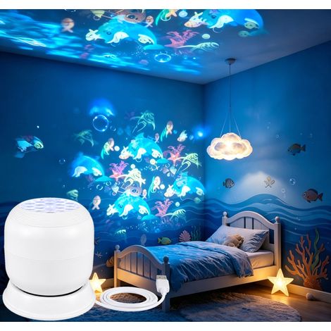 Projecteur LED Océan Dynamique, Veilleuse Rotative, USB ou Rechargeable Type-C, Base Magnétique Réglable