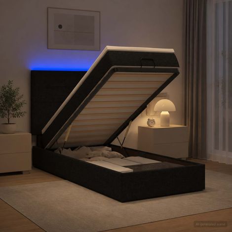 Cama tipo otomana con colchón y LED Negro 80 x 200 cm Tela (1/5)