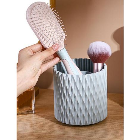 Drehbarer Schreibtisch-Organizer mit Pinselhalter – Blauer, drehbarer Kosmetik-Organizer aus Kunststoff – 11,7 cm hoch, 360°-Drehung (1/5)