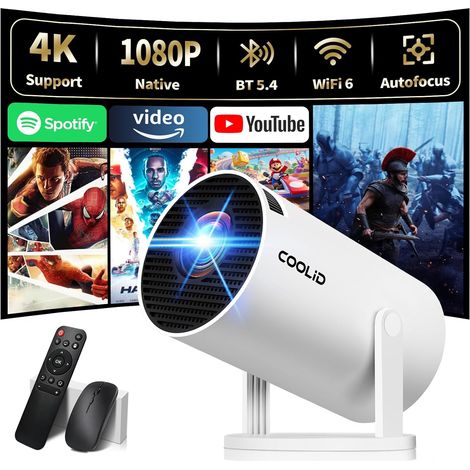 [Apps intégrées & 2026 Upgraded] Mini Vidéoprojecteur Supporte 4K 1080P avec 5G WiFi 6 Et BT 5.4 Le Projecteur Soutien Rotation 180° Portable Projecteur Video Applicable Laptop/HDMI/TV Stick,Blanc (1/5)