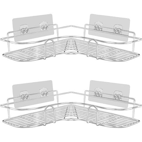 2er-Pack Eck-Duschregale ohne Bohren, Badezimmerregal, Edelstahl-Duschseifenhalter für Badezimmer, Badezimmerzubehör, 8 Klebeaufkleber, Küchenaufbewahrung (Silber)