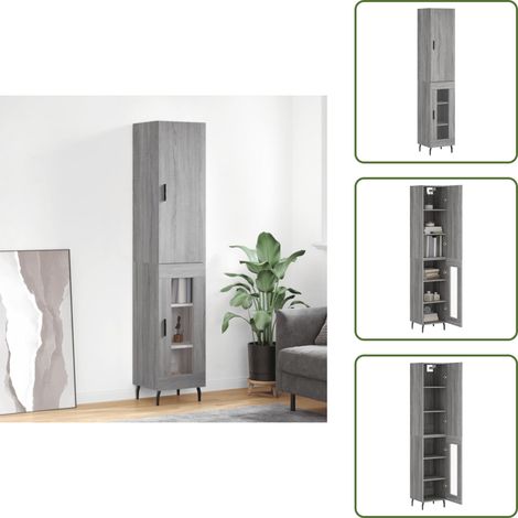 Aparador gris Sonoma - vidaXL Aparador alto madera contrachapada gris Sonoma 34,5x34x180 cm - Mueble de madera