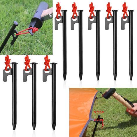 Piquets de Tente Robustes - Lot de 8 Sardines en Acier Forgé, 20cm avec Crochet pour Camping, Jardin et Plage (1/5)