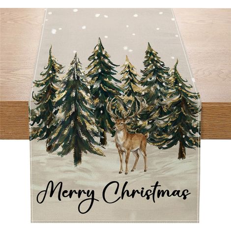 Chemin de table de Noël neuf, imprimé Père Noël et rennes, longue nappe bannière - 180 x 30 cm (polyester) - 6