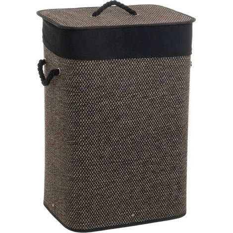 Corbeille Panier à Linge Rectangulaire en Bambou Tressé et Tissu Noir,capacité 70 L-Longueur 40 x Largeur 30 x Hauteur 60cm (1/5)