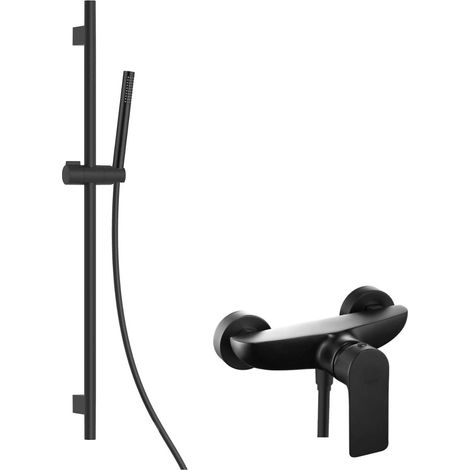 kielle Vega - Set de douche avec mitigeur, colonne, flexible et pommeau de douche EcoSpare, noir mat 20618SN34