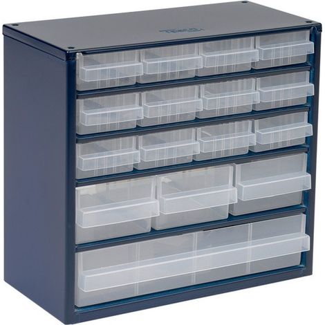 Magazzino minuteria L.306xP.150xH.282mm lamiera d'acciaio, blu scuro / trasparente / cassetto, APP