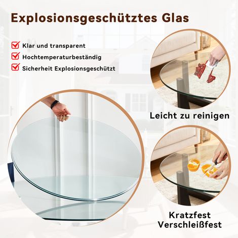 Table ronde en verre trempé, diamètre 76 cm, épaisseur 0,72 cm, robuste et gain de place, sans montage, idéale pour cuisine, salon et salle à manger. (1/5)