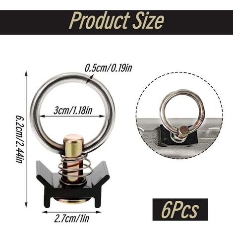 Lot de 10 anneaux de fixation pour rails, embouts de rails aéronautiques, accessoires pour traverses de rails 900 daN, adaptés aux anneaux de fixation pour camions et rails aéronautiques. (1/3)