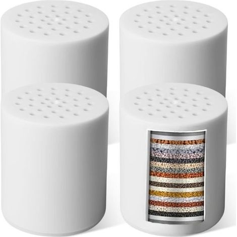 Ensemble de 4 Filtres de Douche Universels - Adoucisseur d'Eau 22 Étapes, Élimine Chlore, Fer, Calcaire et Odeurs, Idéal pour Eau Dure (1/5)