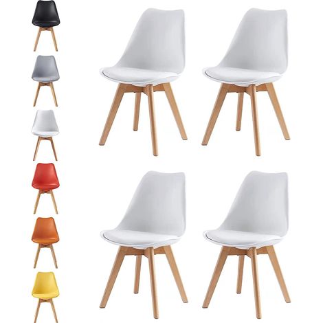 Set of 4 Dining Chairs Designer Side Chairs Wooden Home Office Commercial EVA WHITE