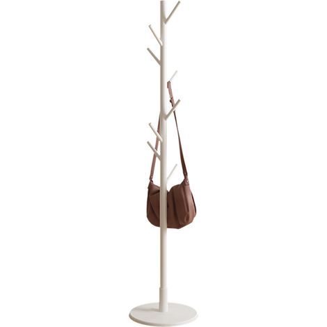 Porte-manteau sur pied, en bois blanc, base ronde, cintre pour vêtements à la maison (1/4)