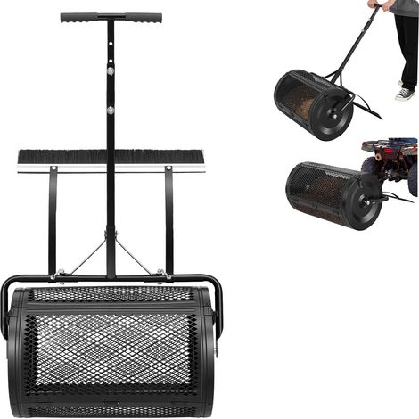 Mophorn Esparcidor de Compostaje 76,5 L, Ancho de Trabajo de 61 cm, Distribuidor de Abono, Semillas y Fertilizantes, con Enganche de Remolque y Cepillo Nivelador, Acero, Ideal para Césped y Huerto (1/5)
