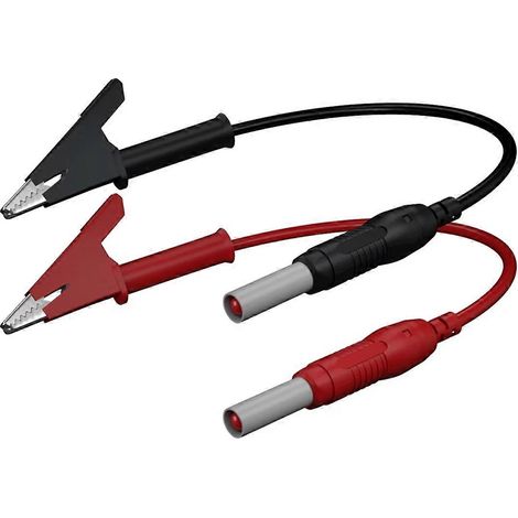 Lot de 2 cordons de test rétractables de sécurité 4 mm, fiches bananes vers fiches bananes, rouge et noir, 1 m, cuivre nickelé. (1/5)