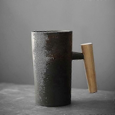 Mug à café vintage en céramique avec anse en bois - Design scandinave d'inspiration japonaise pour la maison et le bureau (1/5)
