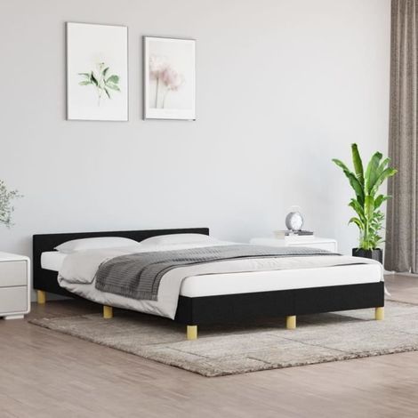 Cadre de lit - GAROSA - Noir - 140x190 cm - Tissu 100% polyester - Design contemporain (1/4)