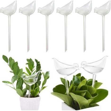 6 Pièces Boules d'arrosage, bulbes en verre auto-arrosants, arrosage automatique pour plantes en pot d'intérieur et d'extérieur, Oiseau en verre transparent (1/4)