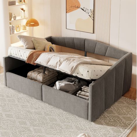 letto contenitore 140x200 multifunzione velluto grigio OKMYHOME (1/5)