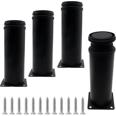 Pieds de meubles en acier inoxydable de 150 mm (6 pouces), pieds de canapé réglables noirs avec vis de fixation, pieds de coiffeuse en métal, adaptés aux étagères, armoires, tables basses, etc. (1/5)
