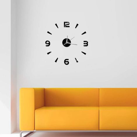 wall clock frameless, Horloge Murale Noir, Grande Horloge De Marche, Horloge Murale Fonctionnelle, Dia Noir Horloge Murale 3D Horloge Murale Autocollant 1 Mm Acrylique Miroir Montre Décor DIY (1/5)