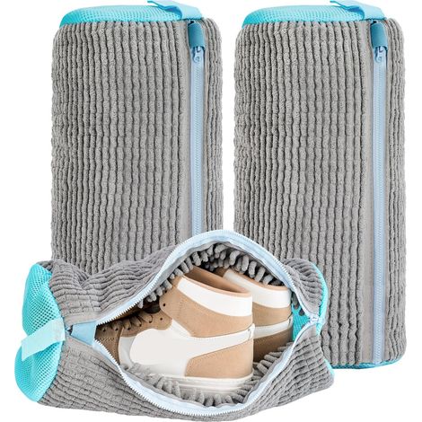 2 sacs réutilisables pour machine à laver les chaussures – Nettoyage à 360° avec fermeture éclair cachée, sac pour laver les chaussures de sport, baskets et autres chaussures (gris) (1/5)