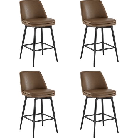 Lot de 4 Tabouret de Bar, en PU, Rotatif sur 360° avec Dossier, pour Bars et Cuisine-Marron (1/5)