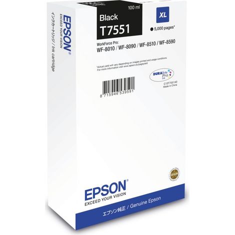 Cartucho Epson T7551 XL Negro WF PRO WF-8010 WF-8090 WF-8510 WF-8590 (1/5)
