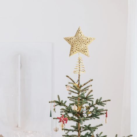 Christmas Tree Star Topper Golden Glitter Home Party Decor, Small Hole (1/5)